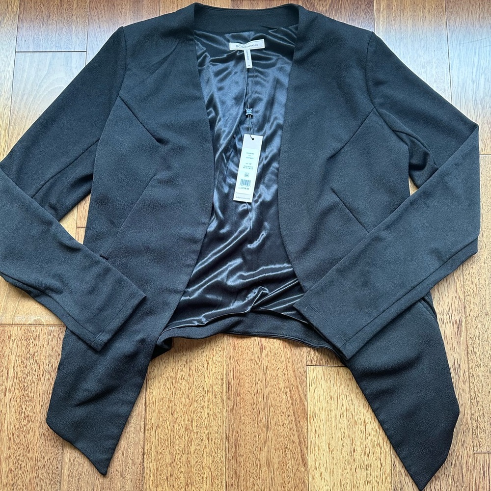 BCBGeneration Black Open Front Draped Blazer